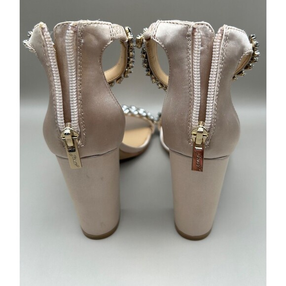 Jewel Badgley Mischka Mayra Ankle Strap Evening Shoe Heels Champagne Size 6.5M - Picture 7 of 8